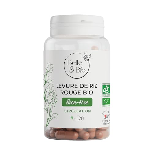 MONACOLINE K & CHOLESTÉROL - Levure de Riz Rouge Bio certifiée Ecocert - 120 gélules - Cure 1 mois - Complément Alimentaire BELLE&BIO - Fabriqué en France