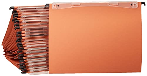 Esselte Kori - Dossiers Suspendus A4 Verticaux, Capacité 100 Feuilles, Fond en V, Entraxe 330 mm, Porte-Étiquette Intégré, Lot de 25, Orange, 10202