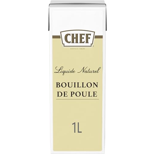 CHEF Bouillon de Poule Naturel Liquide - Prêt-à-l'Emploi - Réalisé avec 840g d'Os de Poule - Ingrédients d'Origine Naturelle - Gain de Temps - Aide Culinaire, Sauce, Fonds, Fumet - Brique de 1L