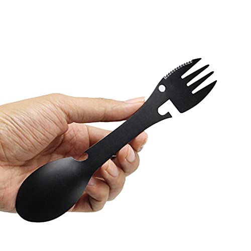 LuLiyLdJ Cuillère à fourchette multifonctionnelle en acier inoxydable ouvre-boîte portable, adapté pour le camping, les voyages, la randonnée, les activités de plein air