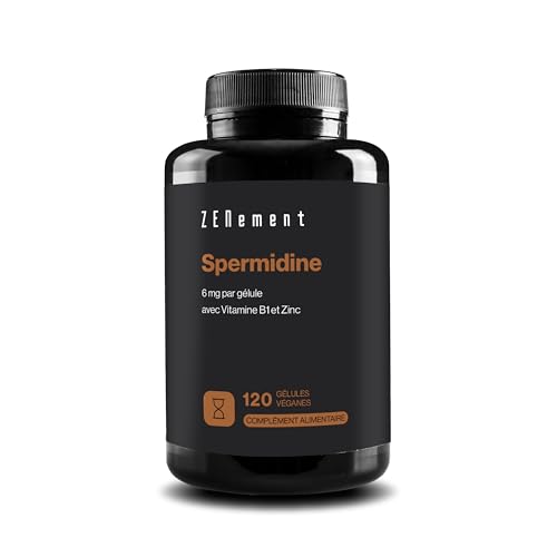 Spermidine - 6 mg par gélule avec Vitamine B1 et Zinc - Haute Dose - 120 Gélules - Extrait 100% Naturel de Germe de Blé - 6 Mois d'approvisionnement - Végan, Sans Additifs, Sans OGM