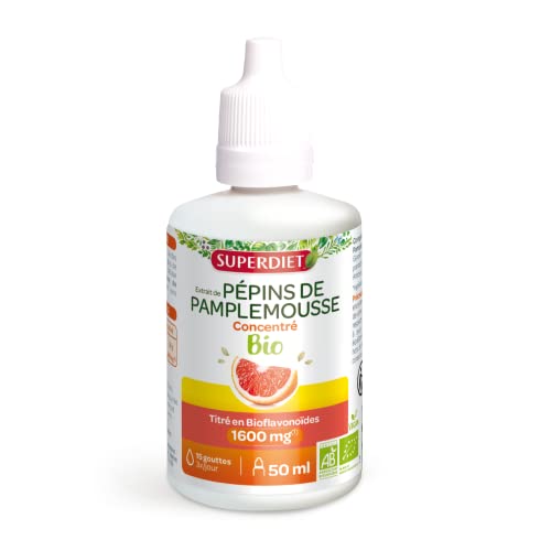 SUPERDIET- EXTRAIT DE PÉPINS DE PAMPLEMOUSSE BIO- Titré en flavonoïdes à 1600MG -Vitalité- Sans alcool - Flacon compte-goutte de 50 ml