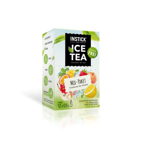 INSTICK | Boisson instantanée sans sucre – Mélange de thé glacé – Variétés de thé vert et d'extrait de thé noir | 1 paquet de 12 sachets pour 12x0,5L | boisson en poudre - végétalienne