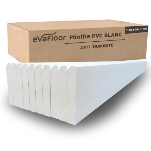 EVAFLOOR - Pack 10 Plinthe PVC 110 cm | Plinthe PVC Blanche Antihumidité | Résistantes & Faciles à Installer (Blanc - Pack 10)
