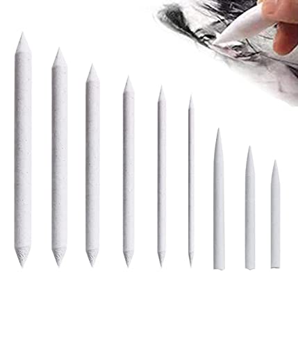 Lot de 9 Estompeur Dessin, Estompe en Papier Dessin, Stylos Mélangeurs, Materiel Dessin pour Sketch Crayon Dessin pour Artistes Étudiants, Blanc