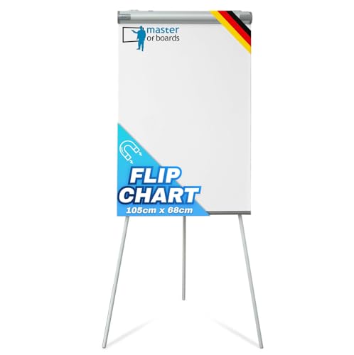 Master of Boards | Chevalet de conférence - Flipchart, support 68 x 105 cm | Réglable hauteur jusqu'à 188 cm, inscriptible, effaçable à sec, magnétique | Tableau à feuilles mobile et bras latéraux