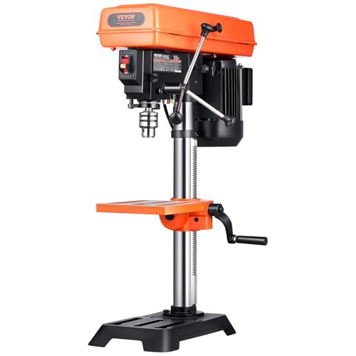 VEVOR Perceuse à Colonne d'Établi 254 mm, 550 W, Vitesse Réglable 550/950/1500/2000/2500 tr/min, Moteur à Induction, Table de Travail Inclinable 0-45°, Positionnement par Rayons X, pour Bois et Métal