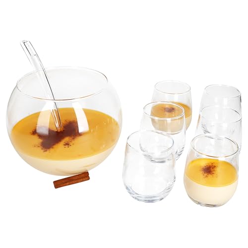 MamboCat Bolle Bowle Set de 8 pièces : 1 bol + 1 louche + 6 verres I Corps de punch de 3,3 l + louche + verre à punch de 350 ml I pour punch, cocktails, etc. I Nouvel An Noël