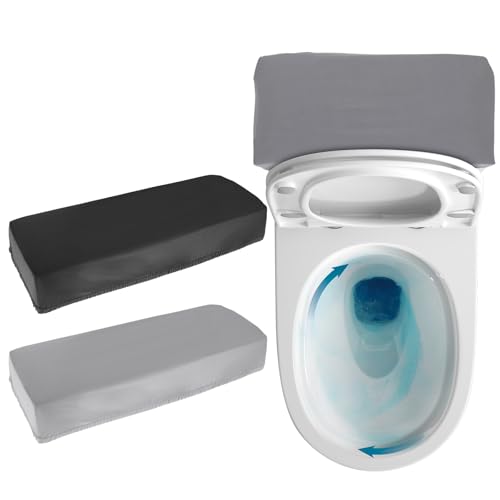 Lot de 2 housses de réservoir de toilettes universelles lavables avec fond élastique pour abattant de toilettes, noir et gris, pour accessoires de décoration de salle de bain
