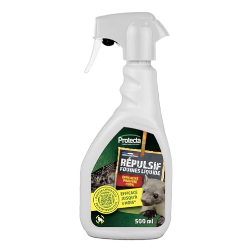Protecta® Répulsif Fouines et Martres 500ml – Efficacité 3 Mois – Huile Essentielle Menthe Poivrée & Lavande – Anti-Fouines pour Maison, Voitures, Garages, Greniers – sans Trace ni Résidu