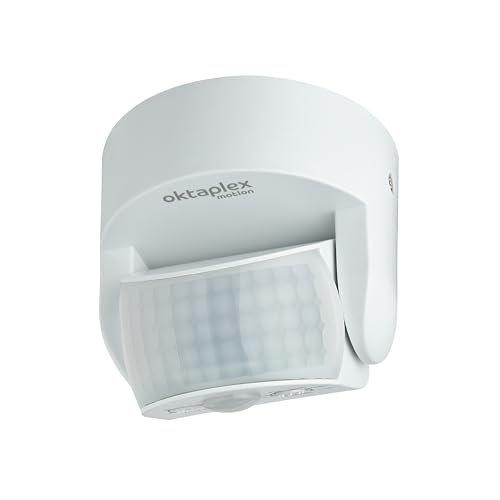 Oktaplex Bea Détecteur de Mouvement extérieur IP65 orientable 180° Capteur Infrarouge 12 m Portée 230 V Blanc Mat avec capteur crépusculaire