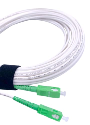 Elfcam® - Câble/Rallonge Fibre Optique {Orange SFR Bouygues} - Jarretière Simplex Monomode SC-APC à SC-APC - Blindage et Connecteur Renforcée - Perte Très Fiable - Blanc, 5M