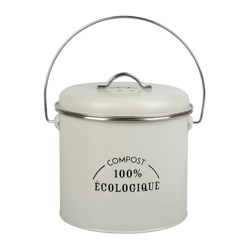 Gimel 530212 Boîte à compost de cuisine ronde Ø16 cm H 25 cm en métal peint - 1 filtre à charbon inclus pour piéger les odeurs, Beige