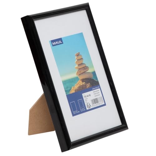 MAUL cadre photo MAULart 10 x 15 cm | Cadre photo en plastique pour format portrait ou paysage |Avec passe-partout | Cadre interchangeable à poser | Idéal pour photos et collages | Noir