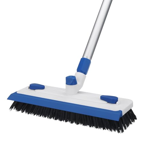 Qaestfy Balais Nettoyer Sol Brosse à Récurer avec Raclette 3 en 1 Brosse Joint Carrelage Brosse de Nettoyage avec Long Manche 140 cm pour Terrasse, Patio, Salle de Bain, Cuisine, Carreaux