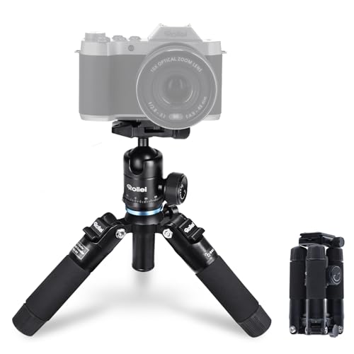 Rollei Compact Traveler Mini M1, Mini Trepied Apparei Photo en Aluminium 49cm Trépied de Voyage Léger Petit Trépied de Table avec Rotule Arca Swiss pour DSLR Noir, Mini-Trepied-Apparei-Photo-Tripod