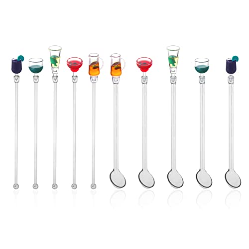 10 bâtonnets de mélange de cocktails, mélangeurs réutilisables, bâtonnets d'art transparents en forme de verre à vin, accessoires miniatures colorés pour cocktails, café, thé au lait (23cm)