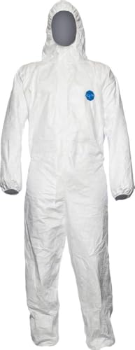 DuPont Tyvek 400 Dual | Vêtement de Protection Chimique, Catégorie III, Type 5 et 6 | Devant en Tyvek |Dos en SMS | Blanc | Taille XL