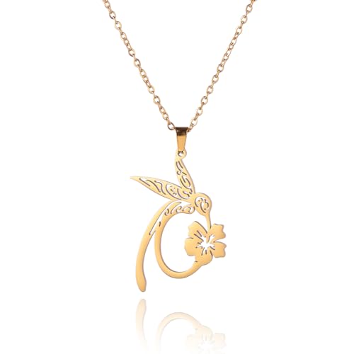 Dreamtimes Collier pendentif colibri cardinal pour femmes Bijoux fleurs oiseaux forts courageux Collier colibri libre Cadeaux (L'or)