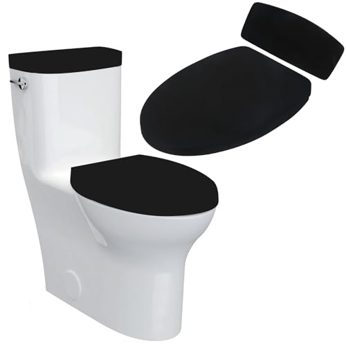 Lot de 2 housses de siège de toilette avec fond élastique, convient à la plupart des abattants de WC, noires