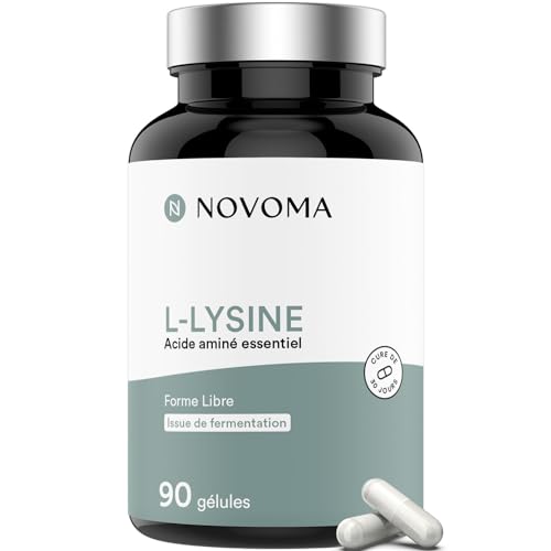 NOVOMA L-Lysine 1500 mg, Acide Aminé Essentiel, Cure de 1 mois, Dosage optimal, Soutient le Système Immunitaire et les Muscles, 90 Gélules Végétales, Fabriqué en France