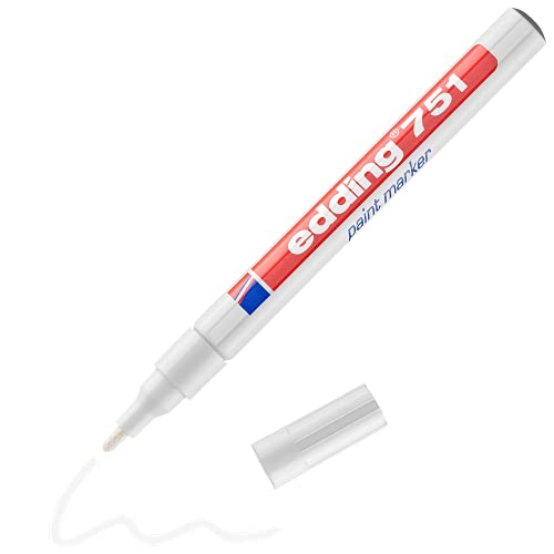 edding 751 marqueur peinture - blanc - 1 stylo - pointe ronde 1-2 mm - pour l'étiquetage du métal, verre, roche ou du plastique - résistant à la chaleur, permanent et étanche