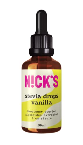 NICKS Stevia Liquide, Gouttes de stévia Arôme Vanille - Edulcorant Naturel, Zéro Calorie Substitut de Sucre - Keto, Vegan, Sans Sucre, Sans Gluten, Low carb (50 ml)