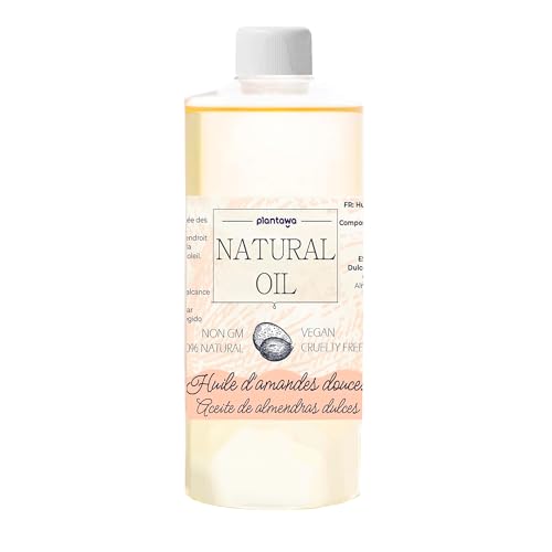 PLANTAWA Huile d'Amande Douce 500 ml 100% Naturelle, Bio, pour Cheveux, Bebe, Grossesse, Vergeture, Visage, Corps,Massage, 100% Pure