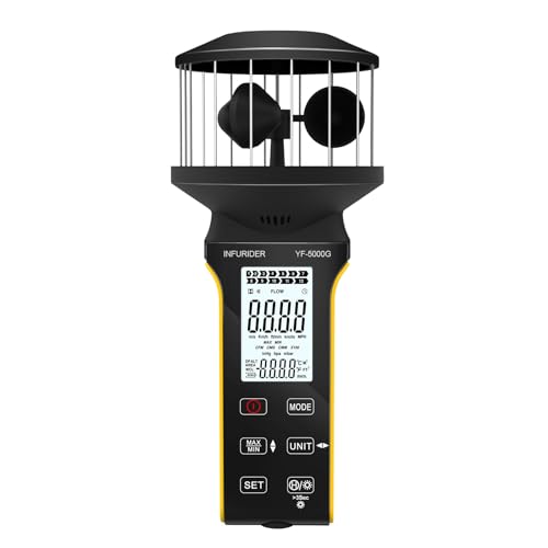 INFURIDER Anémomètre numérique à coupelle, compteur de vitesse du vent portable avec bouton tactile anti-poussière, jauge de vent rechargeable CFM pour volume du vent, refroidissement, température