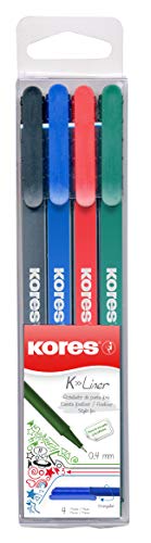 Kores - K-Liner : Feutres Fins de Couleur avec Pointe Fine de 0,4 mm pour l'Écriture, les Croquis et le Dessin, Pointe Gainée de Métal, Forme Triangulaire Ergonomique, Paquet de 4 Couleurs Assorties