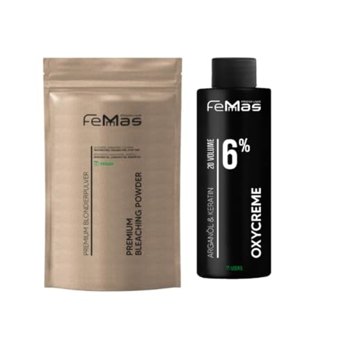 FemMas Kit de blanchiment : poudre décolorante de qualité supérieure 100 g et oxycrème 100 ml | Kit de démarrage parfait pour cheveux blonds | Pour cheveux jusqu'à 9 tons plus clairs de qualité salon