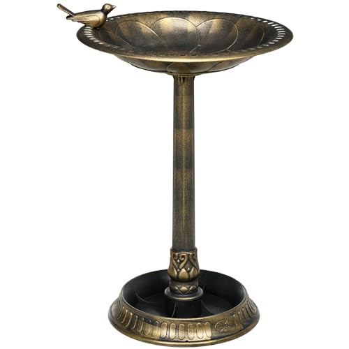 Outsunny Bain d'oiseaux Abreuvoir, mangeoire pour Oiseaux jardinière 2 en 1 dim. Ø 50 x 72H cm polypropylène Bronze Antique