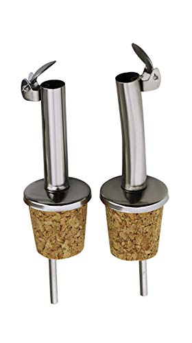 New Day Solutions NDS Lot de 2 becs verseurs en acier inoxydable et liège pour huile d'olive avec couvercle rabattable à charnière Idéal pour le vin, l'alcool, le café, le sirop et le vinaigre