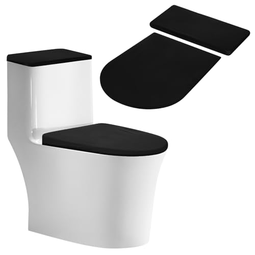 Housse pour abattant de WC et réservoir de toilettes - Noir - Avec fond élastique - Housse de rechange douce et extensible - Compatible avec la plupart des couvercles de toilettes