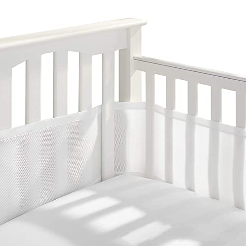 Bizcasa 2 Pièces Tours de Lit Bébé Cabane,4 Côtés Tour de Lit Respirant Doublure en Maille 3D Anti-Flux d'air,Protection des Bords,Réglable, Amovible - 340cmx30cm + 160cmx30cm (Blanc)