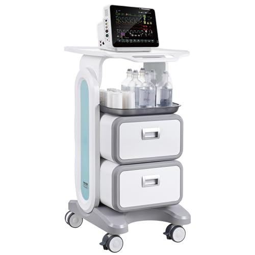 VEVOR Chariot de Laboratoire à 3 Niveaux, Chariot Médical Mobile avec 2 Tiroirs 1 Plateau Supérieur, Matériau ABS, avec 4 Roues Silencieuses, pour Labo, Clinique, Hôpital, Salon