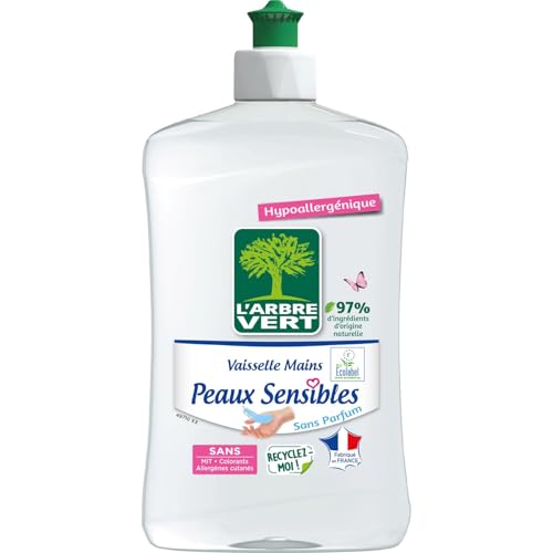 L'Arbre Vert Vaisselle Mains Ecolabel Peaux Sensibles - Hypoallergénique - 97% d'ingrédients d'origine naturelle - 500mL