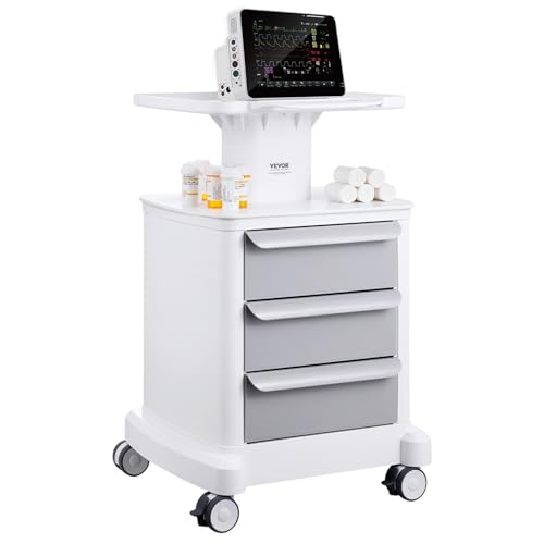 VEVOR Chariot de Laboratoire à 4 Niveaux, Chariot Médical Mobile 3 Tiroirs et 1 Plateau Supérieur, Chariot de Soins avec Matériau ABS, 4 Roues Silencieuses, pour Labo, Clinique, Hôpital, Salon