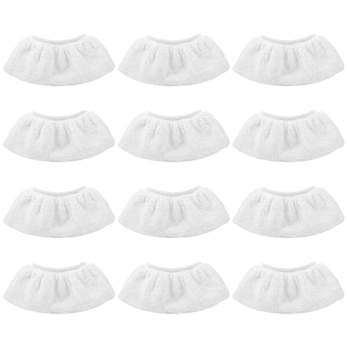 Littlegaofeithing 12Pcs Bonnettes Microfibre Lingettes,Blanc Lingettes Bonnettes Accessoire,compatible avec la plupart des Nettoyeur à vapeur