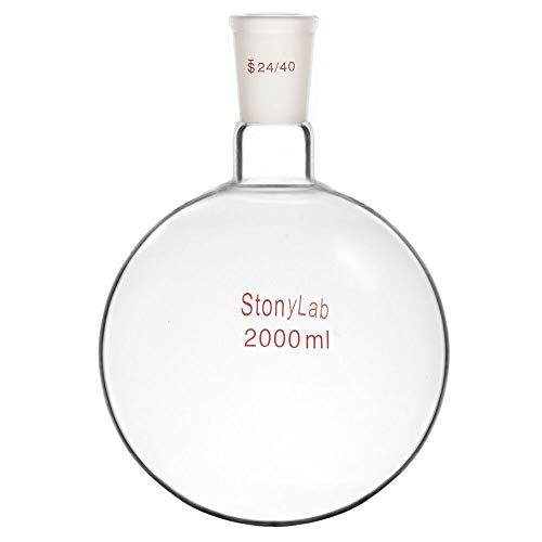 StonyLab Verre Simple cou Fond Rond Flasque RBF, Ballons de Laboratoire Single Neck Round Bottom Flask avec 24/40 Standard Cône Joint Extérieur - 2000ml