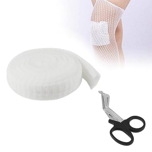 Bandage de Pansement en Filet élastique Bande, Pansement Tubulaire élastique en Filet, Bandage Élastique, Fixation Extensible Aide D'urgence pour Coude, Genoux, Mollets, avec 1 Ciseaux à Bandage