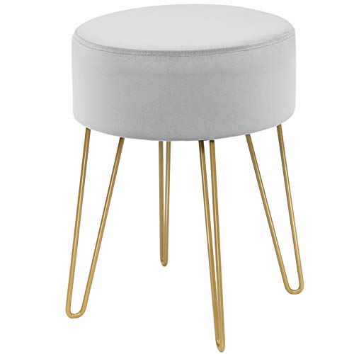 COSTWAY Siège de Coiffeuse Rembourré, Pouf Repose-Pieds Moderne Rond, Tabouret en Velours avec Pieds Métalliques Robustes, pour Salon, Chambre (Gris)