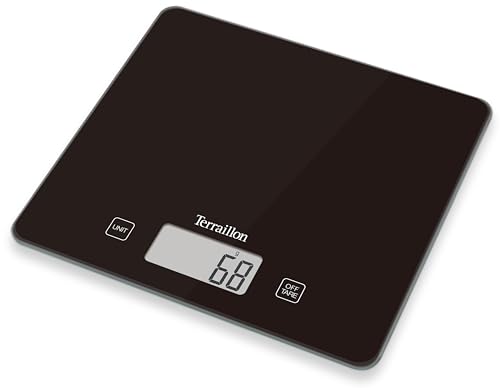 TERRAILLON - Balance de Cuisine électronique -Plateu verre - Tare, Conversions Liquides - Ultra-Fine - Portée 5 kg -Graduation 1g - Classic Black - Noir