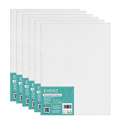 Exerz 30x40cm Panneaux de Toile 6pcs A3, 3mm Cartons entoilés, Toile à Peindre - 280GSM, 100% Coton, Blanche, Triple apprêt/Sans Acide/Grain Moyen - Huile Gouache Acrylique