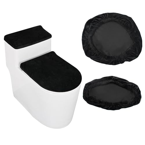 JINGHANGER Housse de Siège de Toilette WC Housse pour Abattant de Toilette et Couvercle de Réservoir de Toilettes (Noire)