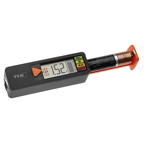 TFA Dostmann BatteryCheck, 98.1126.01, testeur universel domestiques pour piles rechargeables AAA, AA, C, D, piles boutons 1,2V / 1,5V / 3,0V et Pile monobloc 9V