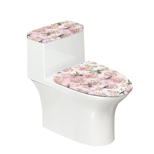 Eheartsgir Lot de 2 housses extensibles pour abattant de toilette et couvercle de réservoir de toilettes, motif colibri avec bord élastique, facile à nettoyer, décoration de Noël pour salle de bain