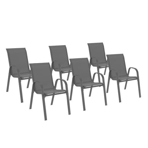 IDMarket - Lot de 6 chaises de Jardin LYMA métal et textilène empilables Gris Anthracite