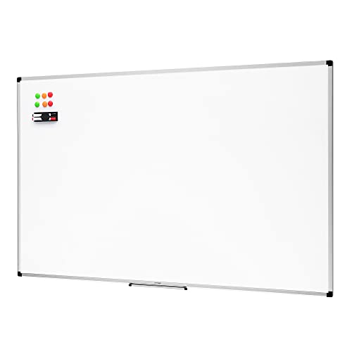 Amazon Basics Tableau blanc magnétique avec cadre en aluminium et porte-marqueurs Effaçable à sec, 90 x 60 cm