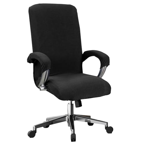 Housse de Chaise de Bureau Extensible, Housse de Fauteuil Amovible Universel Moderne, Housses de Sièges d'ordinateur Rotatif Élastique, Lavable Couverture pour Pivotante Accoudoirs Chaise (Noir)